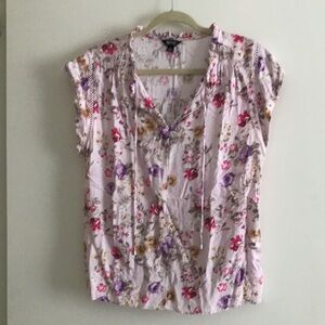 Pink floral Cap Sleeve Blouse with Tie Front